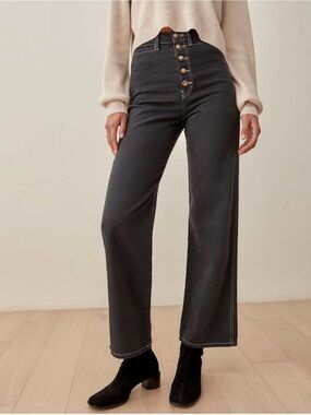 Reformation Lexi High-Rise Wide-Leg Button-Fly Jeans 28